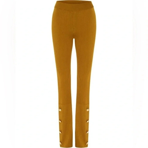 GOOD AMERICAN Plaited Boss Flare Pants Golden Brown 4 - Picture 8 of 12